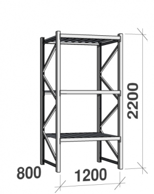 Starter bay 2200x1200x800 600kg/level,3 levels with steel decks