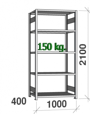 Varastohylly perusosa 2100x1000x400 150kg/hyllytaso,5 tasoa