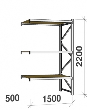 Extension bay 2200x1500x500 600kg/level,3 levels with chipboard