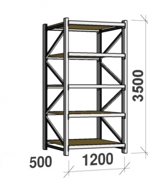 Starter bay 3500x1200x500 600kg/level,5 levels with chipboard MAXI