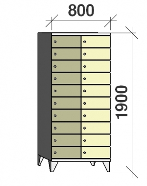 10-Tier locker, 20 doors, 1900x800x545 mm