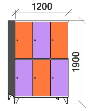 2-Tier locker, 6 doors, 1900x1200x545 mm