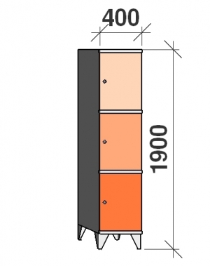 Lokerokaappi 3:lla ovella 1900x400x545