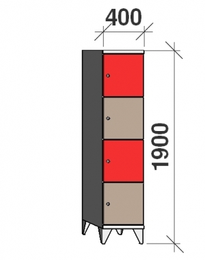 Lokerokaappi 4:lla ovella 1900x400x545