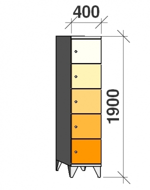 5-Tier locker, 5 doors, 1900x400x545 mm