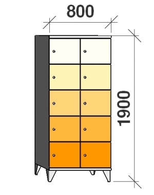 5-Tier locker,10 doors, 1900x800x545 mm