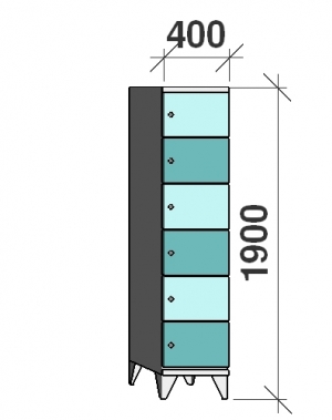 6-Tier locker, 6 doors, 1900x400x545 mm