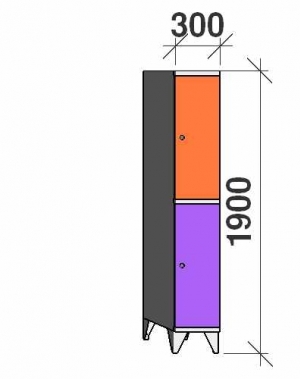 Double tier locker, 2 doors,1900x300x545 mm