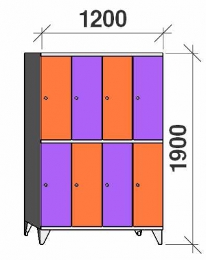 2-tier locker, 8 doors, 1900x1200x545 mm