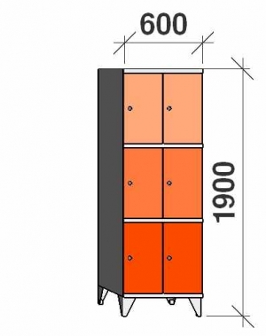 3-tier locker, 6 doors, 1900x600x545 mm