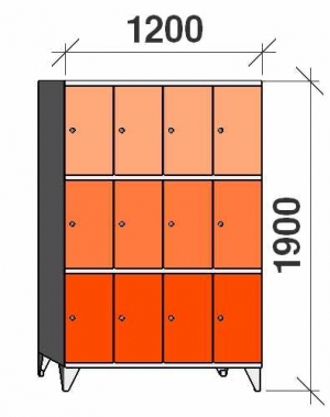 3-tier locker, 12 doors, 1900x1200x545 mm