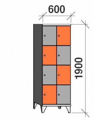 4-tier locker, 8 doors, 1900x600x545 mm