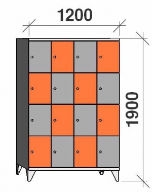 4-tier locker,16 doors, 1900x1200x545 mm