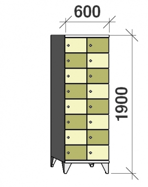 8-tier locker, 16 doors, 1900x600x545 mm