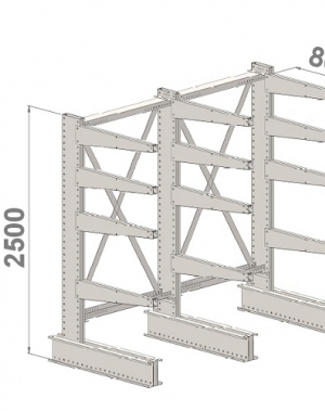 Ulokehylly 1-puolinen 3-pylväinen/12 uloketta 2500Hx3000Lx800S