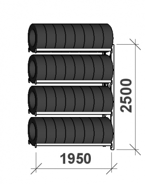 Rengashylly jatko-osa 2500x1950x500, 4 tasoa, 440kg/taso