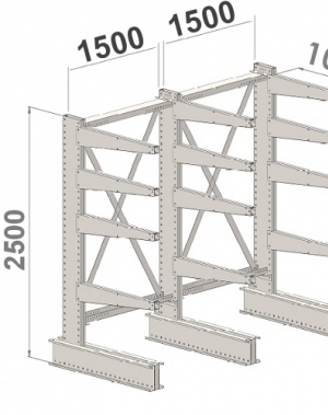 Ulokehylly 1-puolinen 3-pylväinen/12 uloketta 2500Hx3000Lx1000S