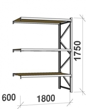 Extension bay 1750x1800x600 480kg/level,3 levels with chipboard