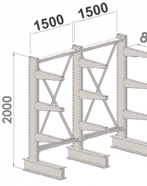 Ulokehylly 1-puolinen 3-pylväinen/9 uloketta 2000Hx3000Lx800S