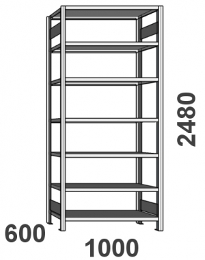 Startsektion 2480x1000x600 begagnade, 7 hyllor ZN Kasten