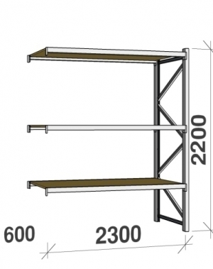 Longspan Extension bay 2200x2300x600 350kg/level,3 levels with chipboard