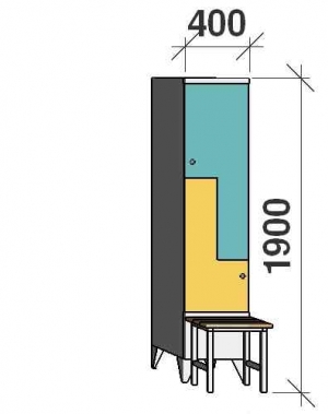 Z- Pukukaappi 2-ovella 1900x400x845 penkillä