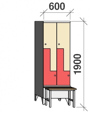 Z-locker 1900x600x845, 4 doors, with bench