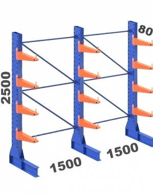 Ulokehylly 1-puolinen 3-pylväinen/12 uloketta 2500Hx3000Lx800S
