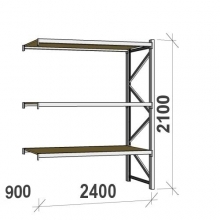 Metallihylly jatko-osa 2100x2400x900 300kg/hyllytaso,3 tasoa lastulevytasoilla