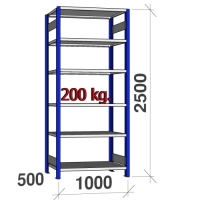 Starter bay 2500x1000x500 200kg/shelf,6 shelves, blue/light gray