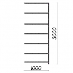 Varastohylly jatko-osa 3000x1000x300 200kg/hyllytaso,7 tasoa