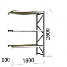 Metallihylly jatko-osa 2500x1800x900 480kg/hyllytaso,3 tasoa lastulevytasoilla