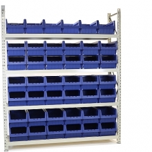 Longspan rack 2100x1950x500 4 levels with chipboard, 42 bins 500x310x250
