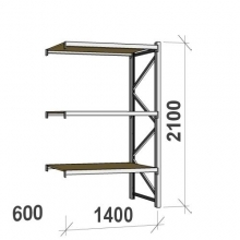 Metallihylly jatko-osa 2100x1400x600 600kg/hyllytaso,3 tasoa lastulevytasoilla