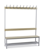 Single bench 1700x600x400 with 4 hook rail and shoe shelf