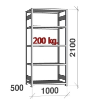 Varastohylly perusosa 2100x1000x500 200kg/hyllytaso,5 tasoa