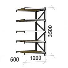 Metallihylly jatko-osa 3500x1200x600 600kg/taso,5 tasoa lastulevytasoilla MAXI