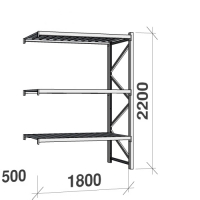 Metallihylly jatko-osa 2200x1800x500 480kg/hyllytaso,3 tasoa peltitasoilla