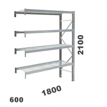 Metallihylly jatko-osa 2100x1800x600, 480kg/hyllytaso, 4 ritilatasoa