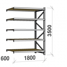 Metallihylly jatko-osa 3500x1800x600 480kg/taso,5 tasoa lastulevytasoilla MAXI