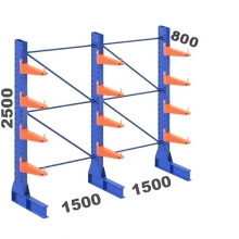 Ulokehylly 1-puolinen 3-pylväinen/12 uloketta 2500Hx3000Lx800S